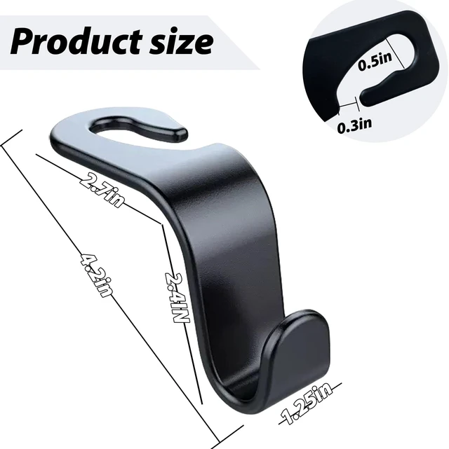 Alt view image 2 of 7 - Car Seat Headrest Hook, 2 Pack- (Black) | For Organizer Universal for Handbag/Purse/Gym Bag/Hat/Groceries Car Accessories, Car Back Seat Headrest Hook