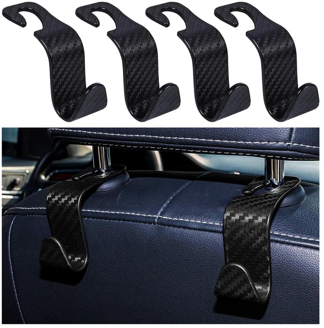 Main image of 4 Pack Car Seat Headrest Hook, Stylish Back Seat Hook Holder Organizer for Handbag Purse Clothes Coats Grocery Bags, Universal Vehicle Interior Accessories for Most Cars (Carbon Fiber Black)