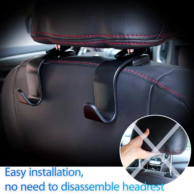 Alt view image 4 of 7 - Car Seat Headrest Hook, 2 Pack- (Black) | For Organizer Universal for Handbag/Purse/Gym Bag/Hat/Groceries Car Accessories, Car Back Seat Headrest Hook