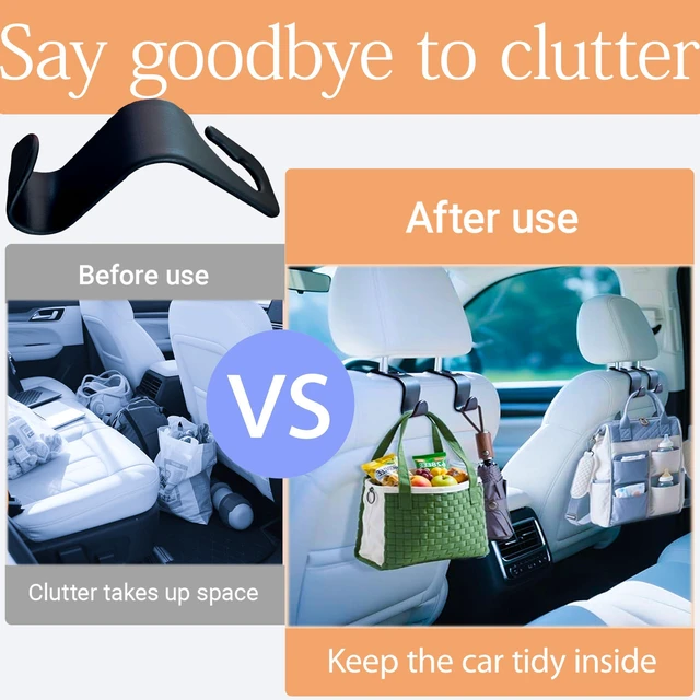 Alt view image 5 of 7 - Car Seat Headrest Hook, 2 Pack- (Black) | For Organizer Universal for Handbag/Purse/Gym Bag/Hat/Groceries Car Accessories, Car Back Seat Headrest Hook