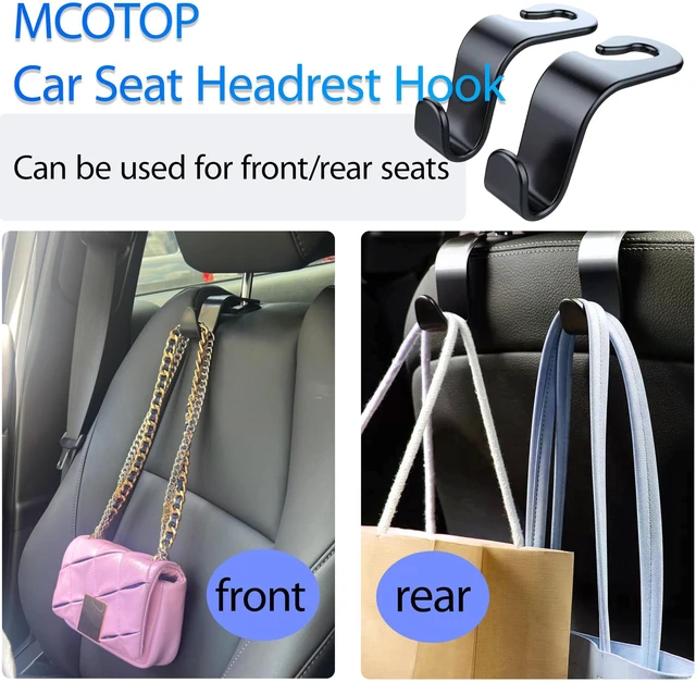 Alt view image 6 of 7 - Car Seat Headrest Hook, 2 Pack- (Black) | For Organizer Universal for Handbag/Purse/Gym Bag/Hat/Groceries Car Accessories, Car Back Seat Headrest Hook