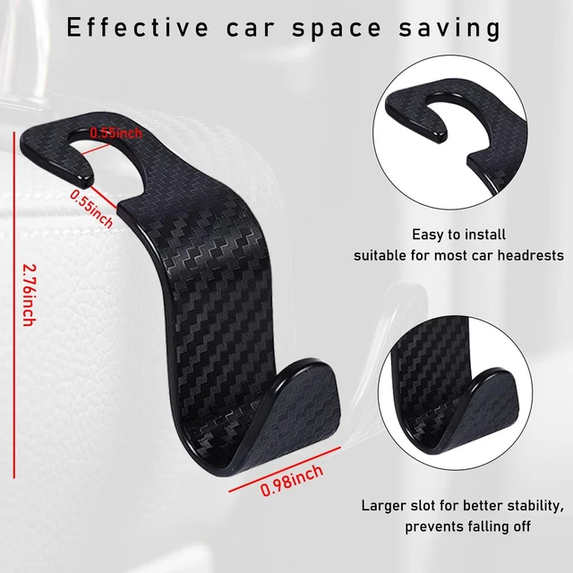 Alt view image 2 of 6 - 4 Pack Car Seat Headrest Hook, Stylish Back Seat Hook Holder Organizer for Handbag Purse Clothes Coats Grocery Bags, Universal Vehicle Interior Accessories for Most Cars (Carbon Fiber Black)