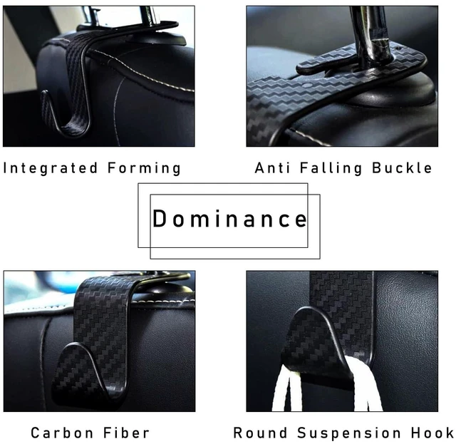 Alt view image 3 of 6 - 4 Pack Car Seat Headrest Hook, Stylish Back Seat Hook Holder Organizer for Handbag Purse Clothes Coats Grocery Bags, Universal Vehicle Interior Accessories for Most Cars (Carbon Fiber Black)