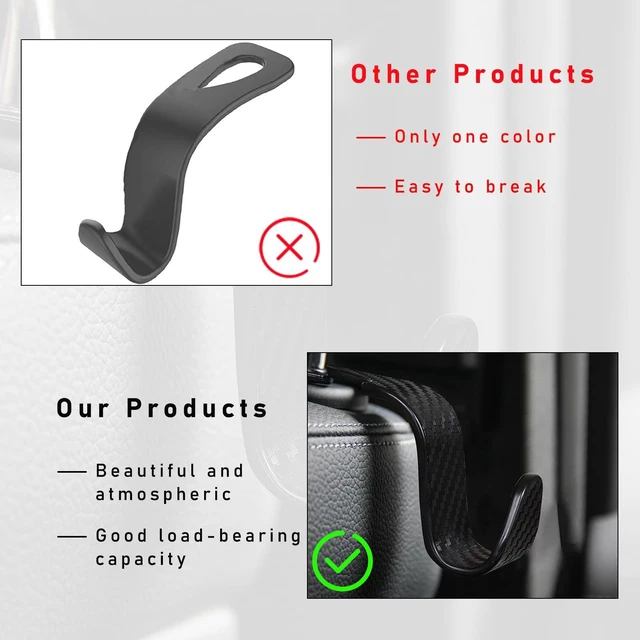 Alt view image 5 of 6 - 4 Pack Car Seat Headrest Hook, Stylish Back Seat Hook Holder Organizer for Handbag Purse Clothes Coats Grocery Bags, Universal Vehicle Interior Accessories for Most Cars (Carbon Fiber Black)