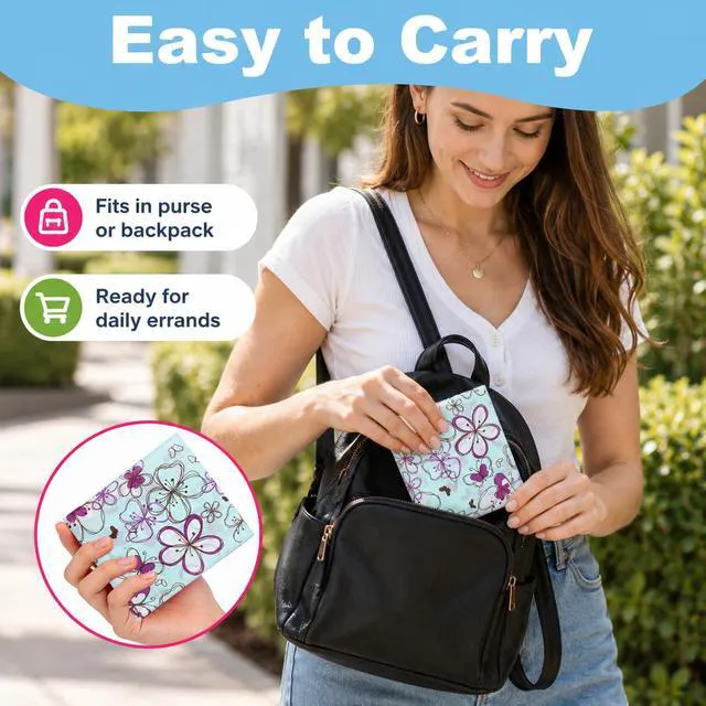 Alt view image 5 of 7 - 2 Pack Foldable Shopping Bag, Washable Reusable Grocery Bags with Holder in Pocket, Nylon Lightweight Tote Bags for Travel, Shopping, Daily Supplies (Colorful Flowers)