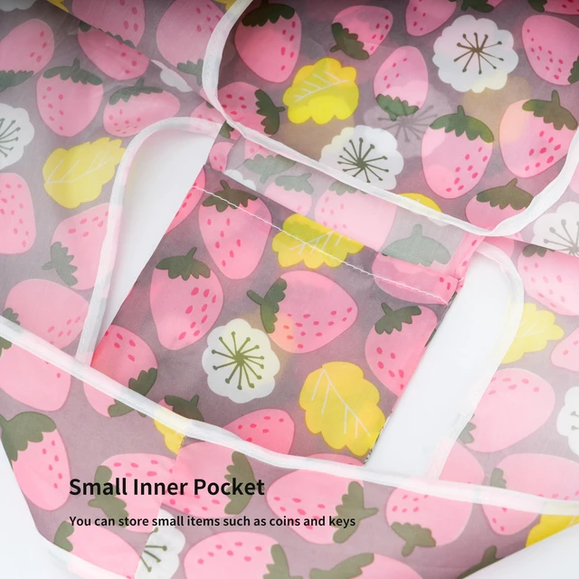Alt view image 5 of 6 - Foldable Reusable Shopping Grocery Bags, Lightweight, Washable, Cute Packable Polyester Tote Bag (2, Strawberry)