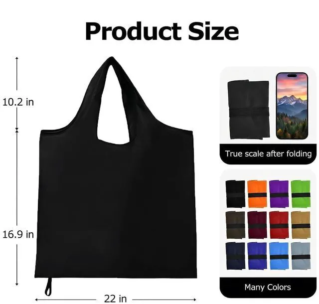 Alt view image 2 of 5 - 1|2|4 Pack Available1 Foldable Shopping Bag, Waterproof Reusable Grocery Bag Holder,Tote Bags Nylon Bags(1 Pack & Black)