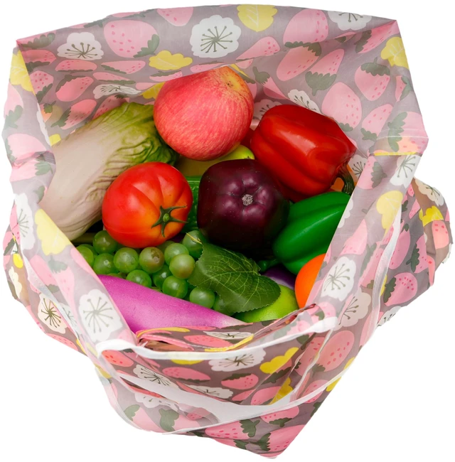 Alt view image 6 of 6 - Foldable Reusable Shopping Grocery Bags, Lightweight, Washable, Cute Packable Polyester Tote Bag (2, Strawberry)