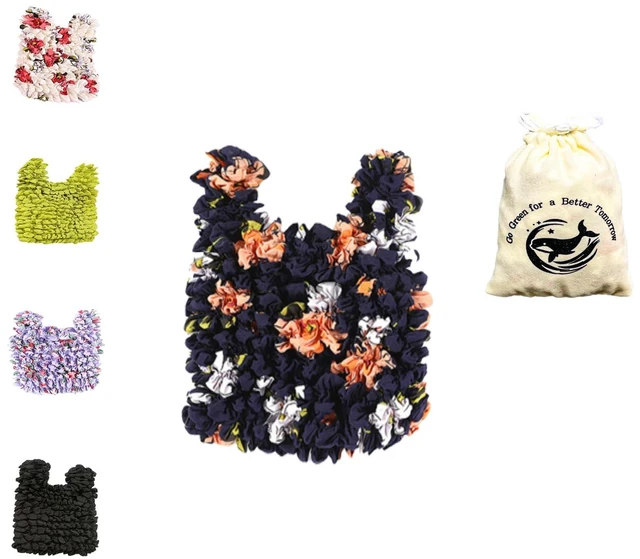Main image of Reusable Scalable Tote Grocery Bags,Eco-Friendly Foldable Shopping Bags with Storage Pouch,Perfect for Sustainable Shoppers-Black Flower