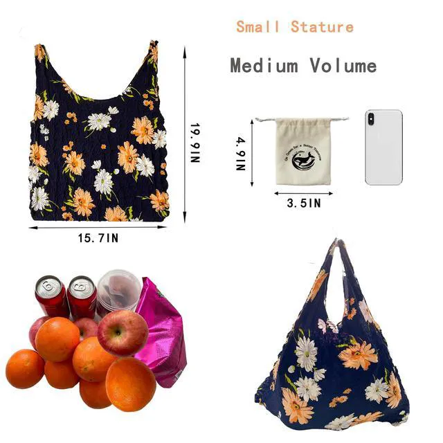 Alt view image 3 of 6 - Reusable Scalable Tote Grocery Bags,Eco-Friendly Foldable Shopping Bags with Storage Pouch,Perfect for Sustainable Shoppers-Black Flower