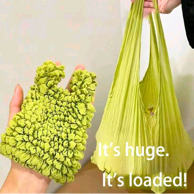 Alt view image 2 of 7 - Expandable Shopping Bag, Reusable Grocery Bags, Stretchy Foldable Fabric Bags, Collapsible Pouch, Folding Shrink Totes (Grey)