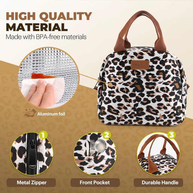 Alt view image 3 of 7 - Lunch Bag for Women & Men, Adult Insulated Leakproof Lunch Box Bags with Large Capacity, Cooler Tote Bag for Work/Travel/Office/Outdoor (Panther Brown)
