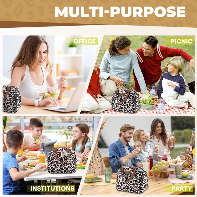 Alt view image 7 of 7 - Lunch Bag for Women & Men, Adult Insulated Leakproof Lunch Box Bags with Large Capacity, Cooler Tote Bag for Work/Travel/Office/Outdoor (Panther Brown)
