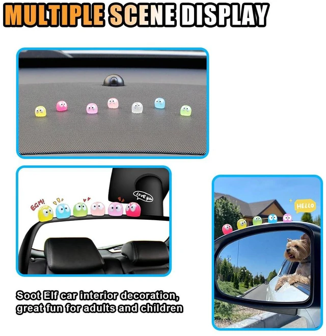 Alt view image 3 of 7 - 35PCS Cute Luminous Soot Sprites Car Rearview Mirror Accessories, Cartoon Anime Sprite Dashboard Decoration, Car Interior Ornament for Home Garden Office, Funny Presents (Multicolor Luminous)