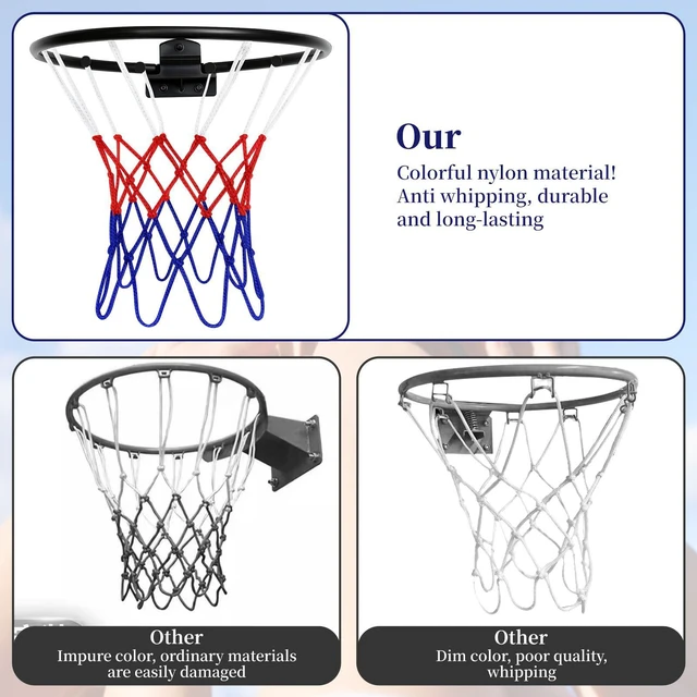 Alt view image 4 of 6 - 3 Pack Mini Basketball Net Replacement for 8 Loops - Small Indoor Outdoor Basketball Net Fit 8"-10.25" Hoops, Color Basketballs Hoop Nets, Basketballs Hoop Replacement Nets for Indoor Door/Room Walls