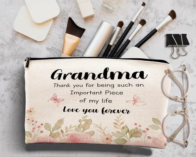 Alt view image 3 of 7 - Pink Floral Grandma Makeup Bag, Best Grandma Gifts for Mother's Day, Grandmother Gift for Birthday from Grandson Granddaughter Cosmetic Bags Zipper Pouch Travel Organizer Toiletry Bag