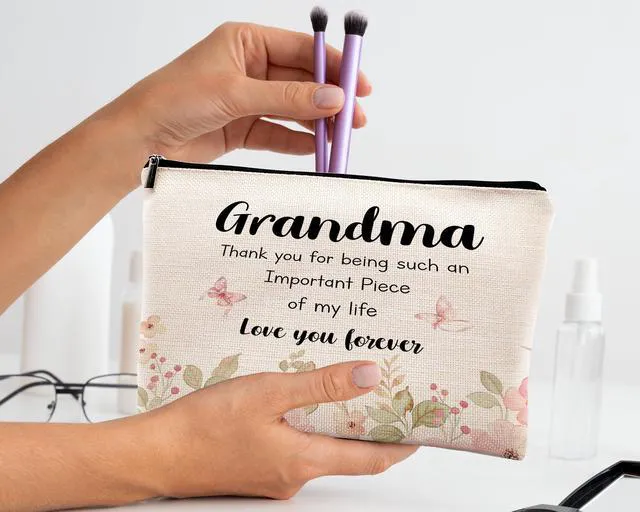 Alt view image 2 of 7 - Pink Floral Grandma Makeup Bag, Best Grandma Gifts for Mother's Day, Grandmother Gift for Birthday from Grandson Granddaughter Cosmetic Bags Zipper Pouch Travel Organizer Toiletry Bag