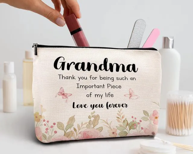 Alt view image 4 of 7 - Pink Floral Grandma Makeup Bag, Best Grandma Gifts for Mother's Day, Grandmother Gift for Birthday from Grandson Granddaughter Cosmetic Bags Zipper Pouch Travel Organizer Toiletry Bag