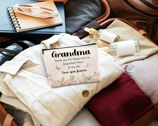 Alt view image 6 of 7 - Pink Floral Grandma Makeup Bag, Best Grandma Gifts for Mother's Day, Grandmother Gift for Birthday from Grandson Granddaughter Cosmetic Bags Zipper Pouch Travel Organizer Toiletry Bag