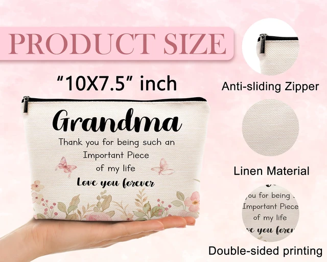 Alt view image 7 of 7 - Pink Floral Grandma Makeup Bag, Best Grandma Gifts for Mother's Day, Grandmother Gift for Birthday from Grandson Granddaughter Cosmetic Bags Zipper Pouch Travel Organizer Toiletry Bag