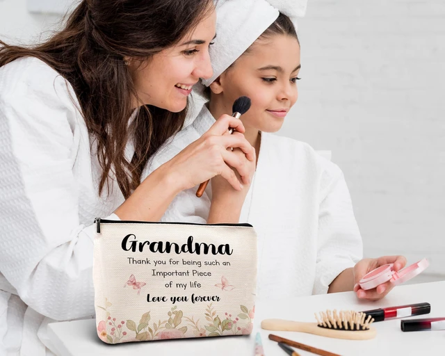 Alt view image 5 of 7 - Pink Floral Grandma Makeup Bag, Best Grandma Gifts for Mother's Day, Grandmother Gift for Birthday from Grandson Granddaughter Cosmetic Bags Zipper Pouch Travel Organizer Toiletry Bag