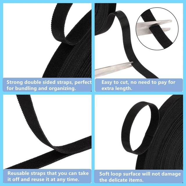 Alt view image 4 of 7 - 3/4 in x 16 ft Double Sided Hook and Loop Straps Self-Gripping Straps Double-Sided Strips Reusable Cable Ties Multi-Purpose Wrap Fasteners for Bundling Fastening Storage and Organization