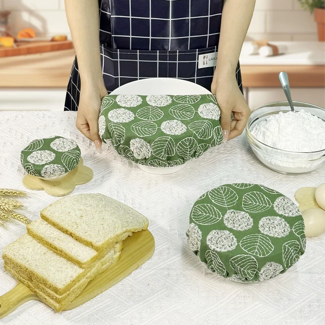 Alt view image 3 of 6 - 3 Pcs Bowl Cover for Bread Proofing Botanical Embroidered Sourdough Bowl Covers Elastic Cotton Linen Food Storage Bowl Covers for Dough Proofing Baking Accessories