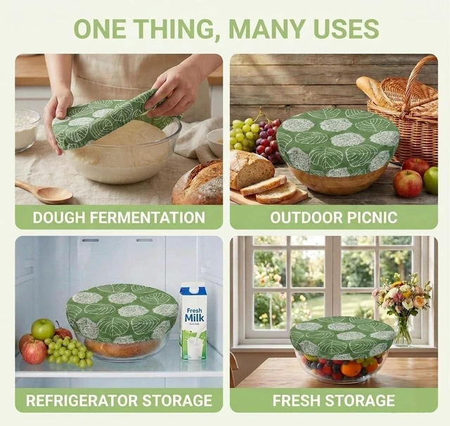 Alt view image 5 of 6 - 3 Pcs Bowl Cover for Bread Proofing Botanical Embroidered Sourdough Bowl Covers Elastic Cotton Linen Food Storage Bowl Covers for Dough Proofing Baking Accessories
