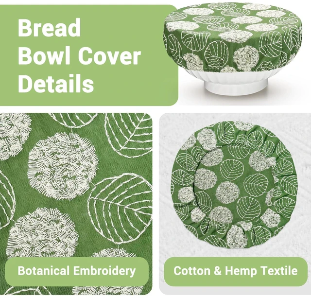 Alt view image 4 of 6 - 3 Pcs Bowl Cover for Bread Proofing Botanical Embroidered Sourdough Bowl Covers Elastic Cotton Linen Food Storage Bowl Covers for Dough Proofing Baking Accessories
