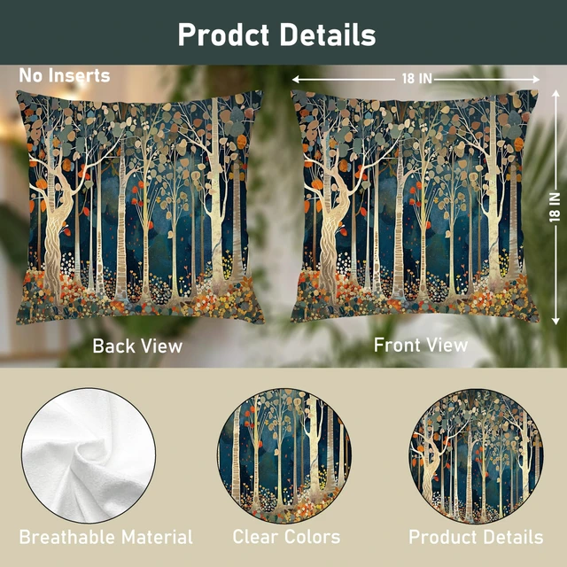 Alt view image 2 of 6 - William Morris Inspired Dark Cottagecore Forest Throw Pillow Cover 18x18 Double-Sided, Moody Dark Wildflower Nature Landscape Decorative Lumbar Pillow Cover Case for Home Room Bedroom