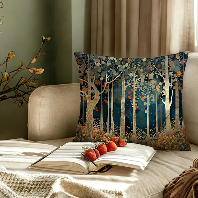 Alt view image 5 of 6 - William Morris Inspired Dark Cottagecore Forest Throw Pillow Cover 18x18 Double-Sided, Moody Dark Wildflower Nature Landscape Decorative Lumbar Pillow Cover Case for Home Room Bedroom