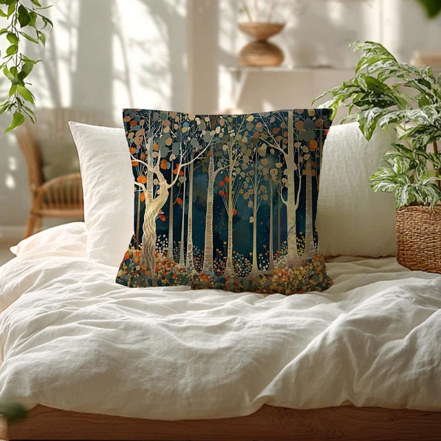 Alt view image 6 of 6 - William Morris Inspired Dark Cottagecore Forest Throw Pillow Cover 18x18 Double-Sided, Moody Dark Wildflower Nature Landscape Decorative Lumbar Pillow Cover Case for Home Room Bedroom
