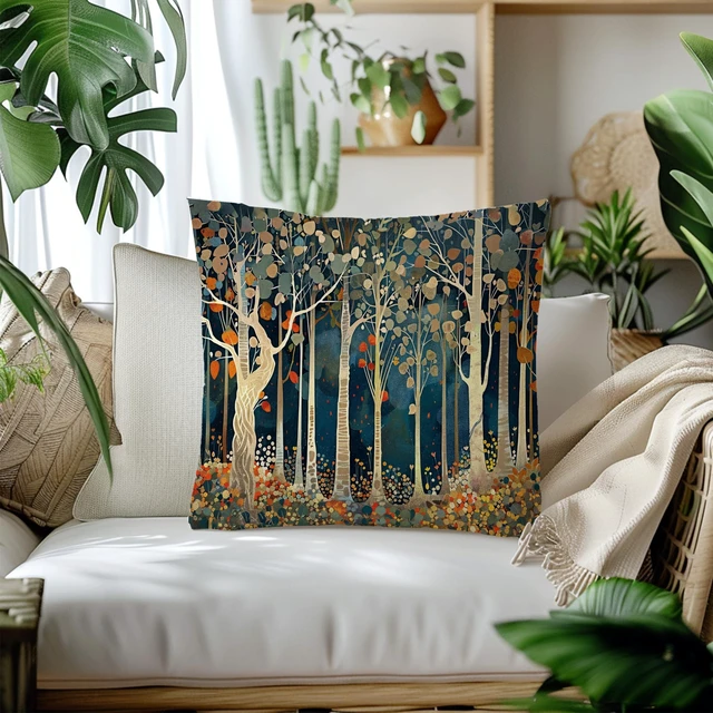Alt view image 3 of 6 - William Morris Inspired Dark Cottagecore Forest Throw Pillow Cover 18x18 Double-Sided, Moody Dark Wildflower Nature Landscape Decorative Lumbar Pillow Cover Case for Home Room Bedroom