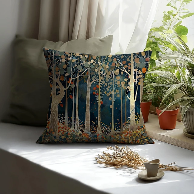Alt view image 4 of 6 - William Morris Inspired Dark Cottagecore Forest Throw Pillow Cover 18x18 Double-Sided, Moody Dark Wildflower Nature Landscape Decorative Lumbar Pillow Cover Case for Home Room Bedroom