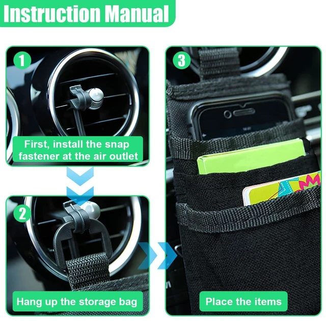 Alt view image 4 of 6 - Car Air Vent Organizer with Charging Port - 3-Pocket Hanging Storage Bag Sunglasses Phone Holder, Universal Pen Coin Key Card Case Organizer Car Vent Pouch with Hook Fits SUVs Trucks (Black)