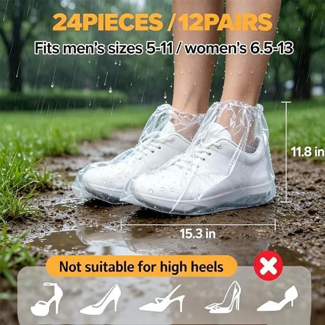 Alt view image 2 of 3 - Waterproof Disposable Rain Shoe Covers Clear PE, 10 Pcs (5) | Disposable Waterproof Rain Shoe Covers, Clear Plastic Overshoes for Adults