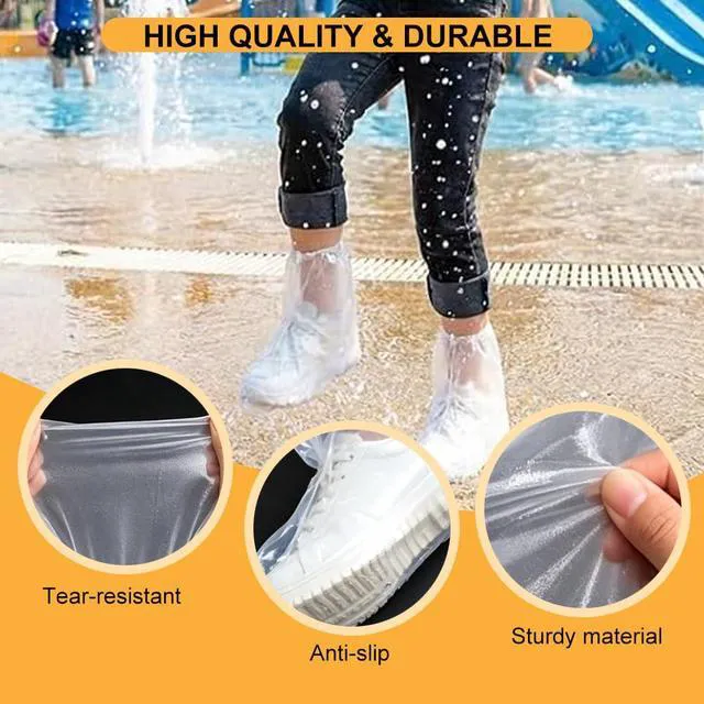 Alt view image 3 of 3 - Waterproof Disposable Rain Shoe Covers Clear PE, 10 Pcs (5) | Disposable Waterproof Rain Shoe Covers, Clear Plastic Overshoes for Adults