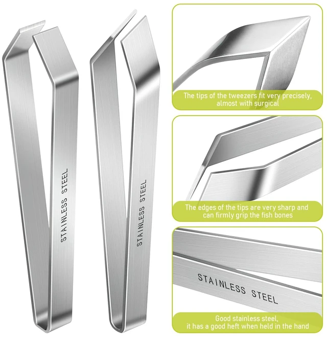 Alt view image 3 of 7 - 2 Pcs Stainless Steel Fish Bone Tweezers, Flat and Slant Tip Set | Two-Piece Set,Fish Bone Removal,Two Tip Styles,Stainless Steel Construction,Versatile Food Preparation,Fish Bone Tweezers