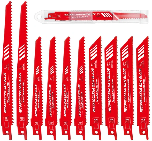 Main image of 10PCS Reciprocating Saw Blade Set, 6" & 8" Saw Blades with Storage Box | Carbon Steel, Saw Blades Use for Cutting Wood, Thin Metal, Drywall, Plastics & Composite Materials
