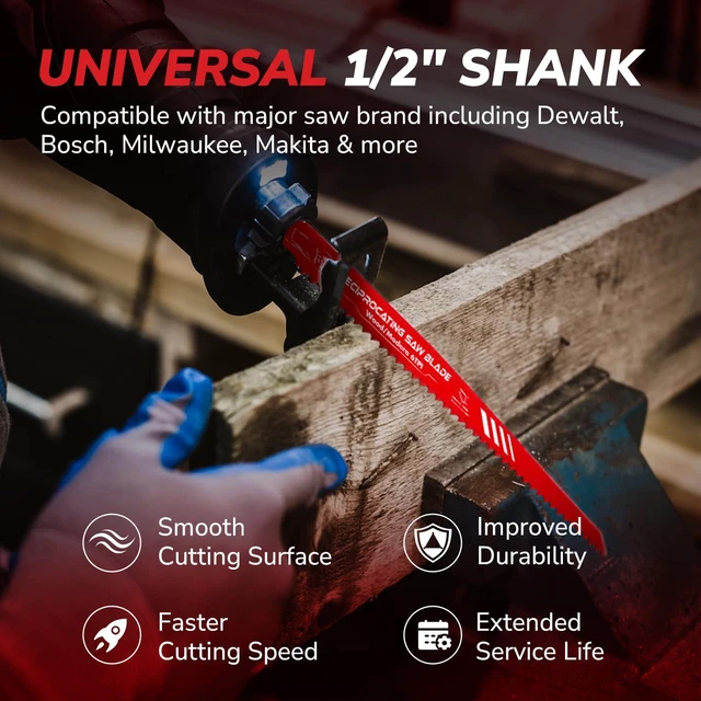 Alt view image 4 of 7 - 10PCS Reciprocating Saw Blade Set, 6" & 8" Saw Blades with Storage Box | Carbon Steel, Saw Blades Use for Cutting Wood, Thin Metal, Drywall, Plastics & Composite Materials