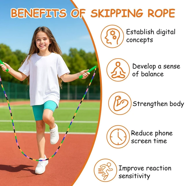 Alt view image 6 of 7 - Beaded Jump Rope, ACEONE Segmented Skipping Rope for Kids Adults, Adjustable Tangle-Free Toddler Jumping Rope for Fitness Exercise Training (Rainbow Yellow)