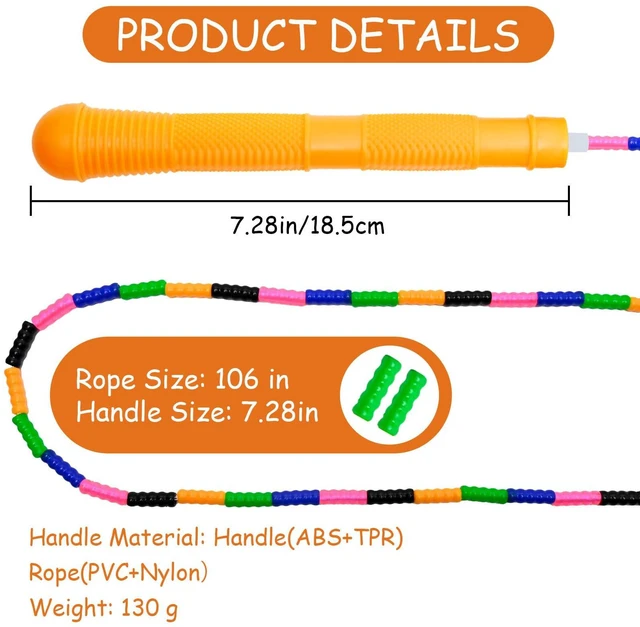 Alt view image 2 of 7 - Beaded Jump Rope, ACEONE Segmented Skipping Rope for Kids Adults, Adjustable Tangle-Free Toddler Jumping Rope for Fitness Exercise Training (Rainbow Yellow)