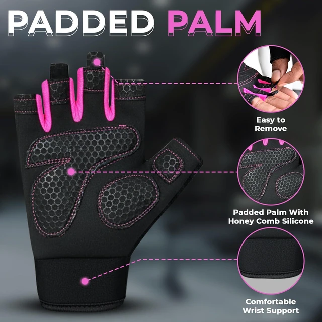 Alt view image 2 of 7 - Breathable Gym Gloves for Men & WomenLightweight,Non-Slip Workout Gloves with Full Palm Protection, Wrist Support,Ventilated Mesh for Weightlifting,Fitness Training & Cycling (Pink, L)
