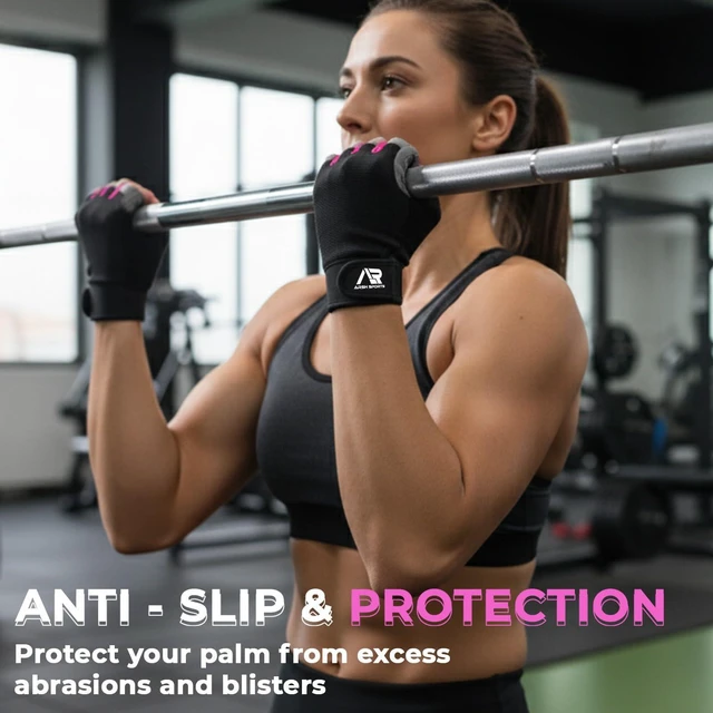 Alt view image 5 of 7 - Breathable Gym Gloves for Men & WomenLightweight,Non-Slip Workout Gloves with Full Palm Protection, Wrist Support,Ventilated Mesh for Weightlifting,Fitness Training & Cycling (Pink, L)