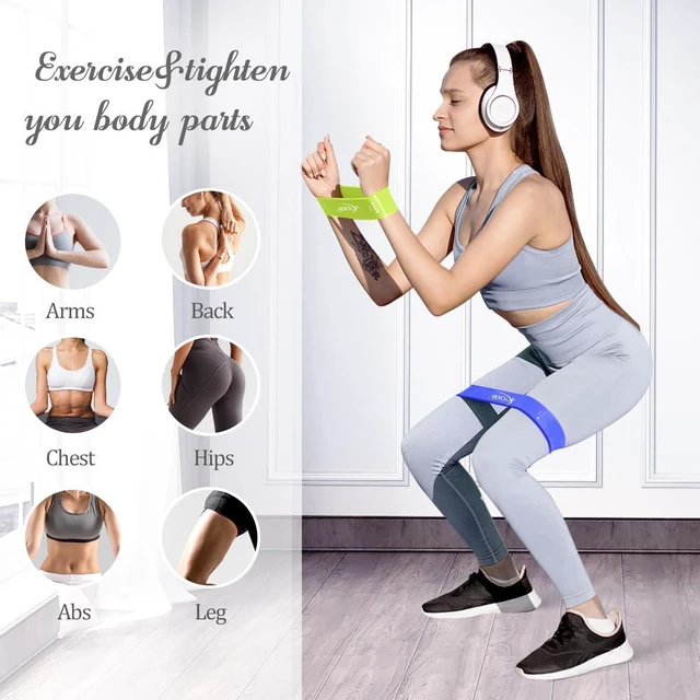 Alt view image 3 of 6 - Resistance Loop Exercise Bands, Elastic Workout Bands for Men Women, Set of 5 Different Resistance Levels Stretch Band for Home Fitness Stretching Strength Training