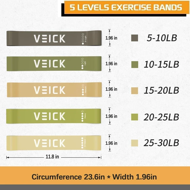 Alt view image 2 of 6 - Resistance Loop Exercise Bands, Elastic Workout Bands for Men Women, Set of 5 Different Resistance Levels Stretch Band for Home Fitness Stretching Strength Training