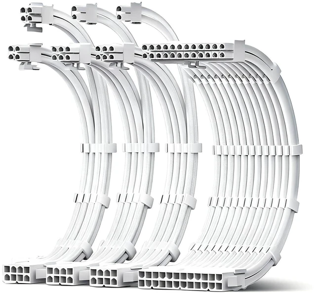 Alt view image 8 of 14 - 18AWG PSU Extension Cable Kit, PVC Fabric Texture, 1x24Pin ATX / 1x8Pin(4+4) CPU / 2x8Pin(6+2) GPU Power Extension Cable, 30cm with Combs, White