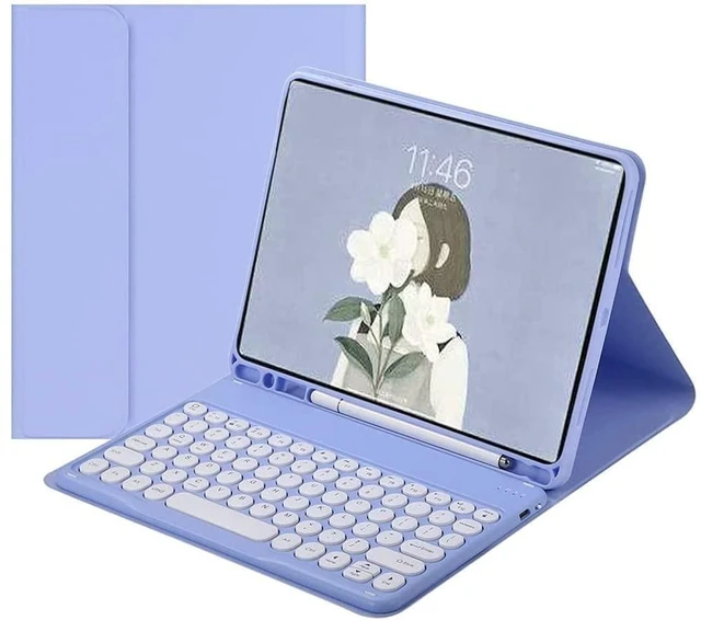 Alt view image 6 of 10 - Keyboard Case for Galaxy Tab S10 Lite/ S10 FE/S9 FE/S9/S8/S7, Slim Folio Cover with S Pen Holder, Round Keys Magnetically Detachable Keyboard (Purple)