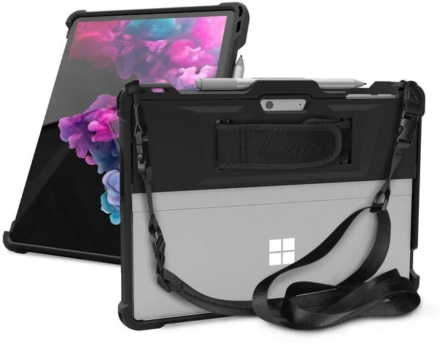 Alt view image 6 of 10 - HZmeris Rugged Case for Microsoft Surface Pro 11/10/9 Shockproof Heavy Duty Protective Cover with Hand Strap & Shoulder Strap, 13-inch, Compatible with Keyboard, Black