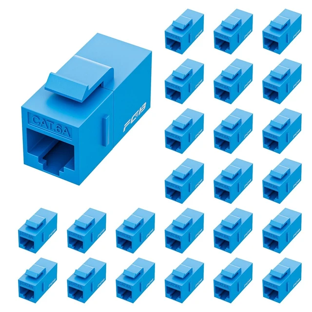 Alt view image 6 of 10 - FGB 10 Gbps CAT6A RJ45 Keystone Coupler 25-Pack, RJ45 Keystone Jack, Ethernet Coupler Female to Female UTP for Cat6a/Cat6/Cat5e/Cat5, Blue